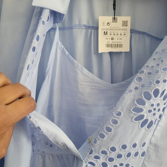 NWT ZARA Openwork Embroidered Eyelet Tiered Blouse/Tunic Size M - Picture 8 of 11